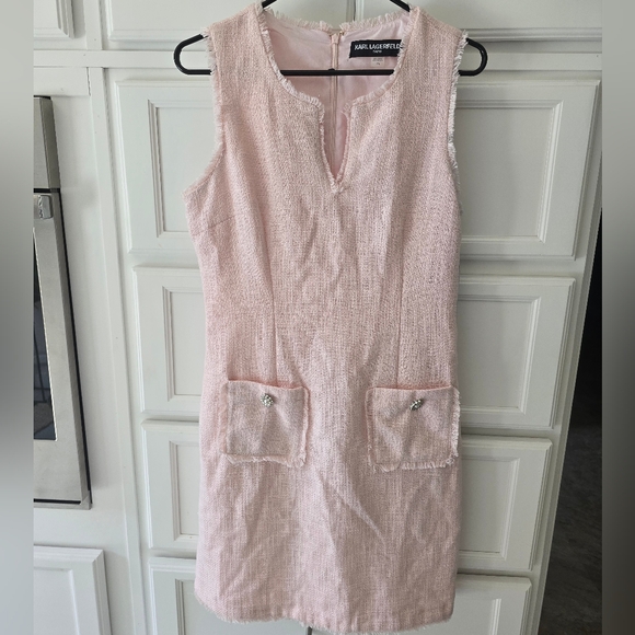 Karl Lagerfeld Paris Pink Tweed Sheath Dress Size 10 NWT - Picture 14 of 14